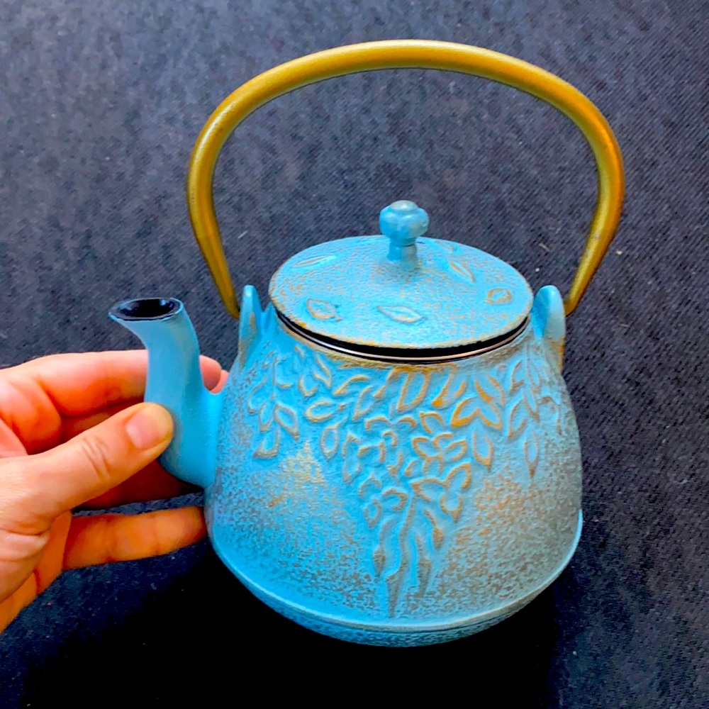 Stunning copper blue and gold tea pot